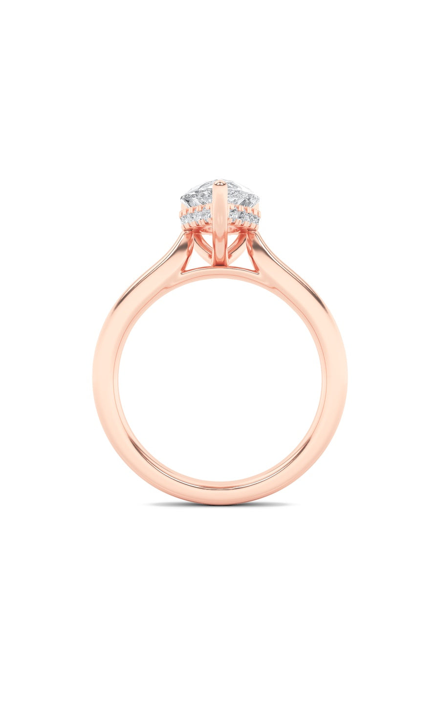 1Cttw Pear Shaped Lab Grown Diamond (F/VS) HiddenHalo Cathedral Shank Engagement Ring in 14K Gold
