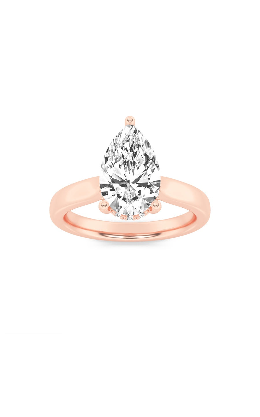 2Cttw Pear Shaped Lab Grown Diamond (F/VS) HiddenHalo Cathedral Shank Engagement Ring in 14K Gold