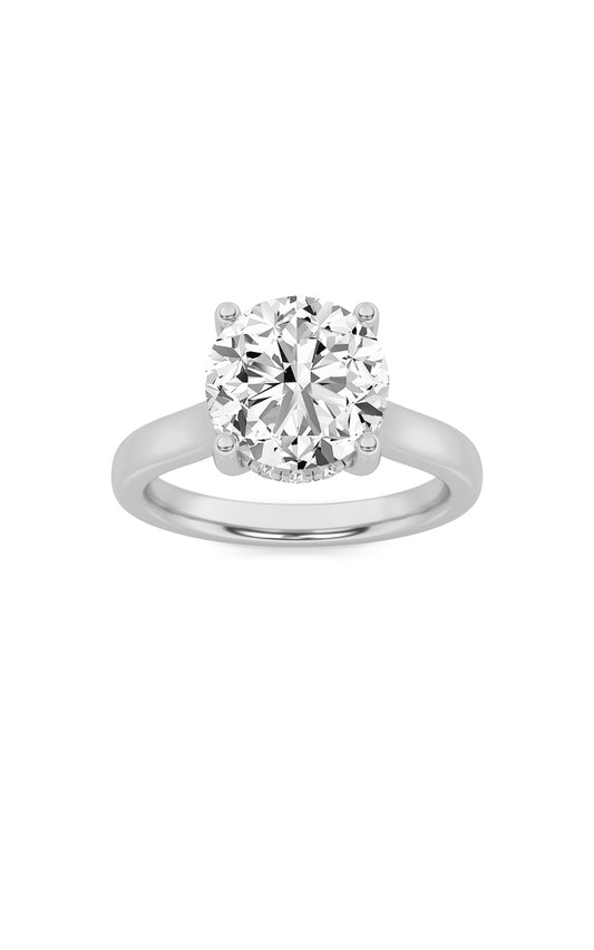 1Cttw Round Shaped Lab Grown Diamond (F/VVS) Hidden Halo Cathedral Shank Engagement Ring in 14K Gold