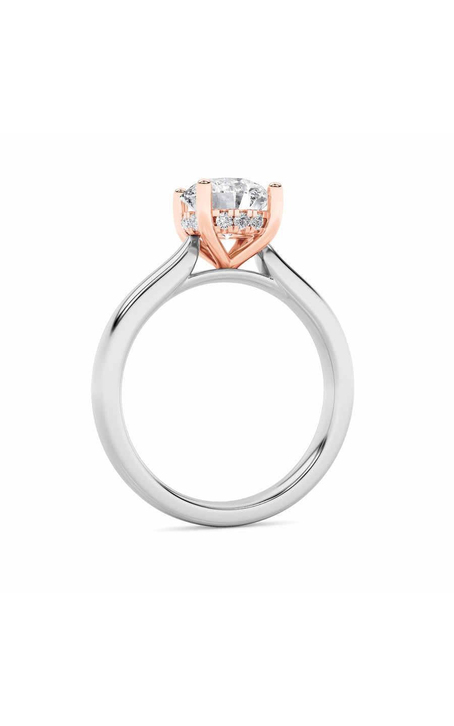 2Cttw Round Shaped Lab Grown Diamond (F/VS) HiddenHalo Cathedral Shank Engagement Ring in 14K Gold