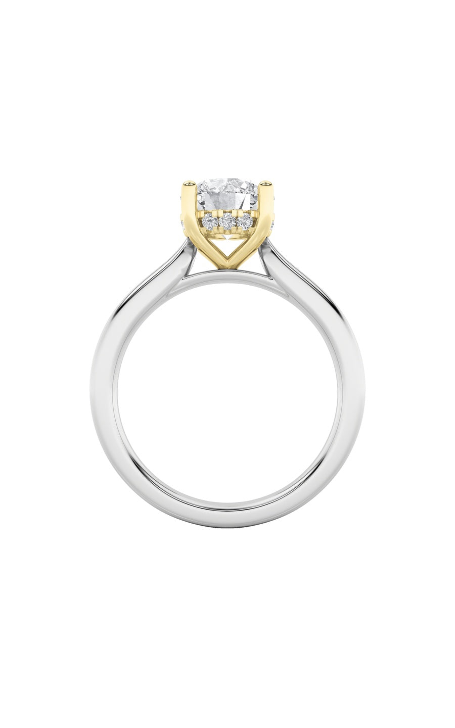 3Cttw Round Shaped Lab Grown Diamond (F/VS) HiddenHalo Cathedral Shank Engagement Ring in 14K Gold