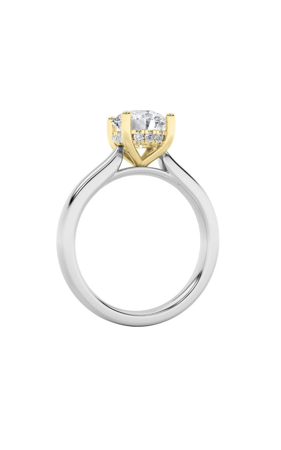 3Cttw Round Shaped Lab Grown Diamond (F/VS) HiddenHalo Cathedral Shank Engagement Ring in 14K Gold