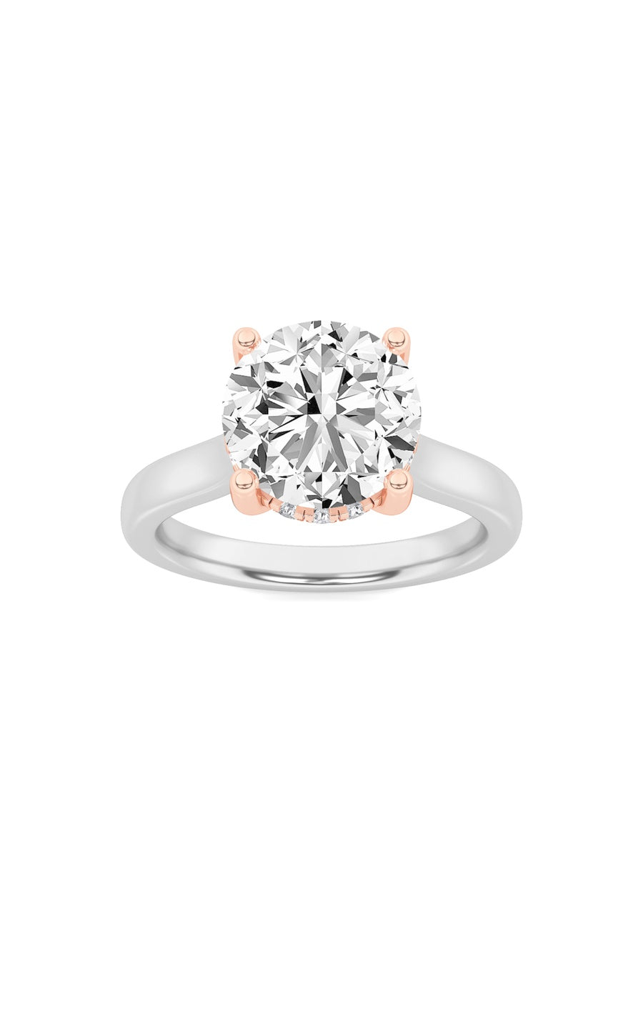3Cttw Round Shaped Lab Grown Diamond (F/VS) HiddenHalo Cathedral Shank Engagement Ring in 14K Gold