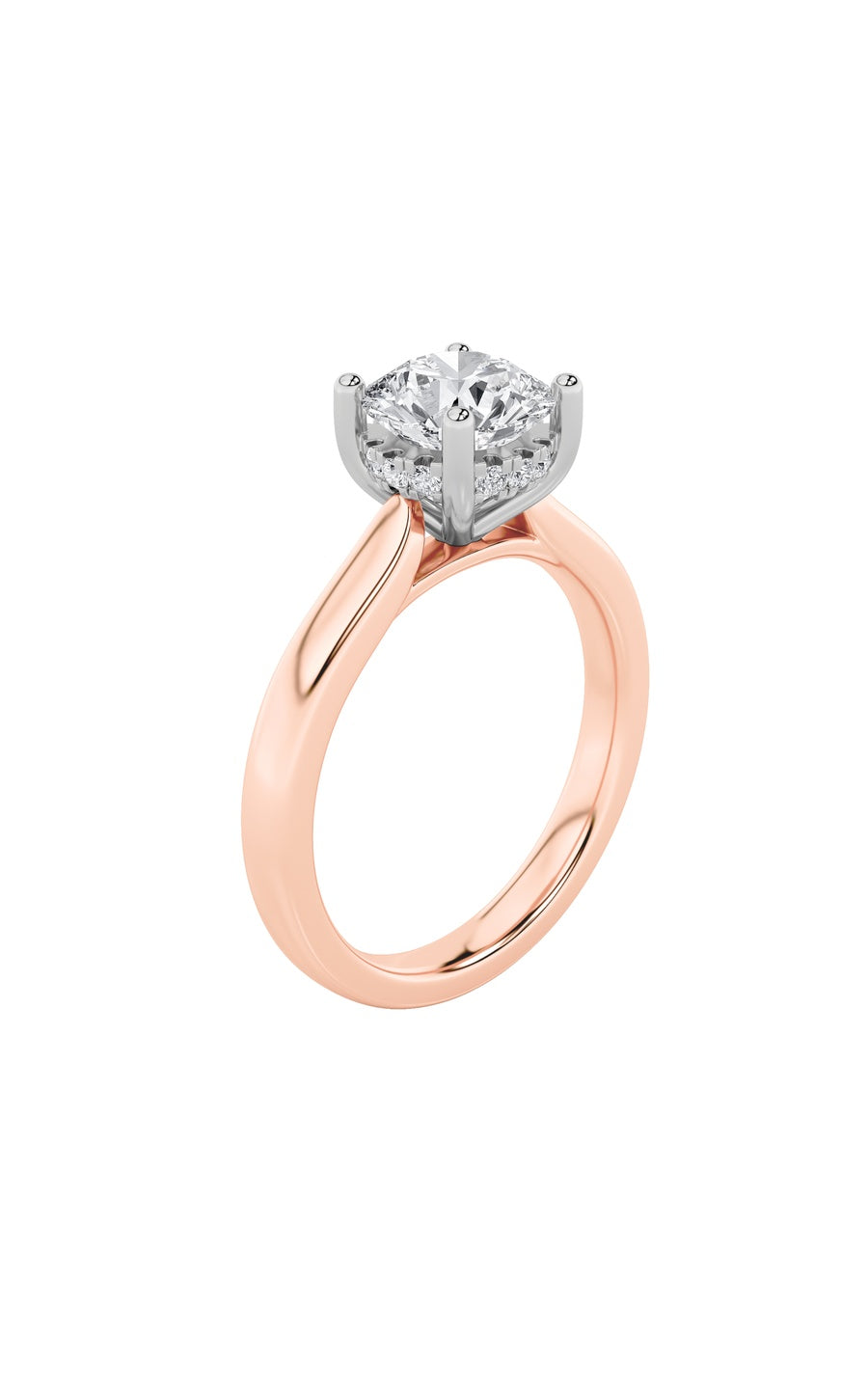 3Cttw Round Shaped Lab Grown Diamond (F/VS) HiddenHalo Cathedral Shank Engagement Ring in 14K Gold