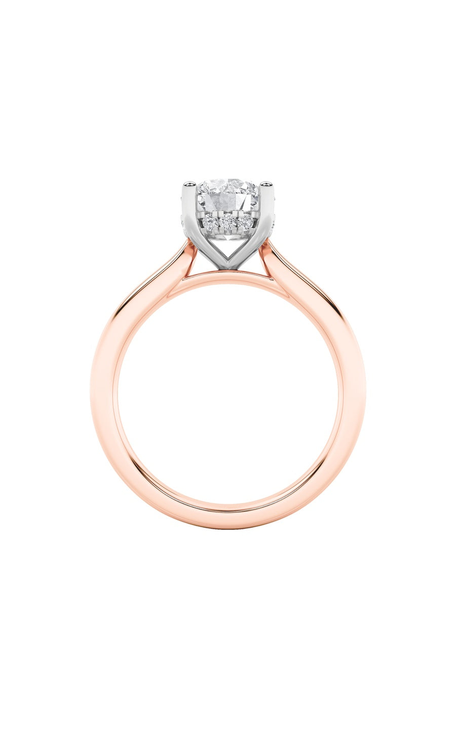 3Cttw Round Shaped Lab Grown Diamond (F/VS) HiddenHalo Cathedral Shank Engagement Ring in 14K Gold
