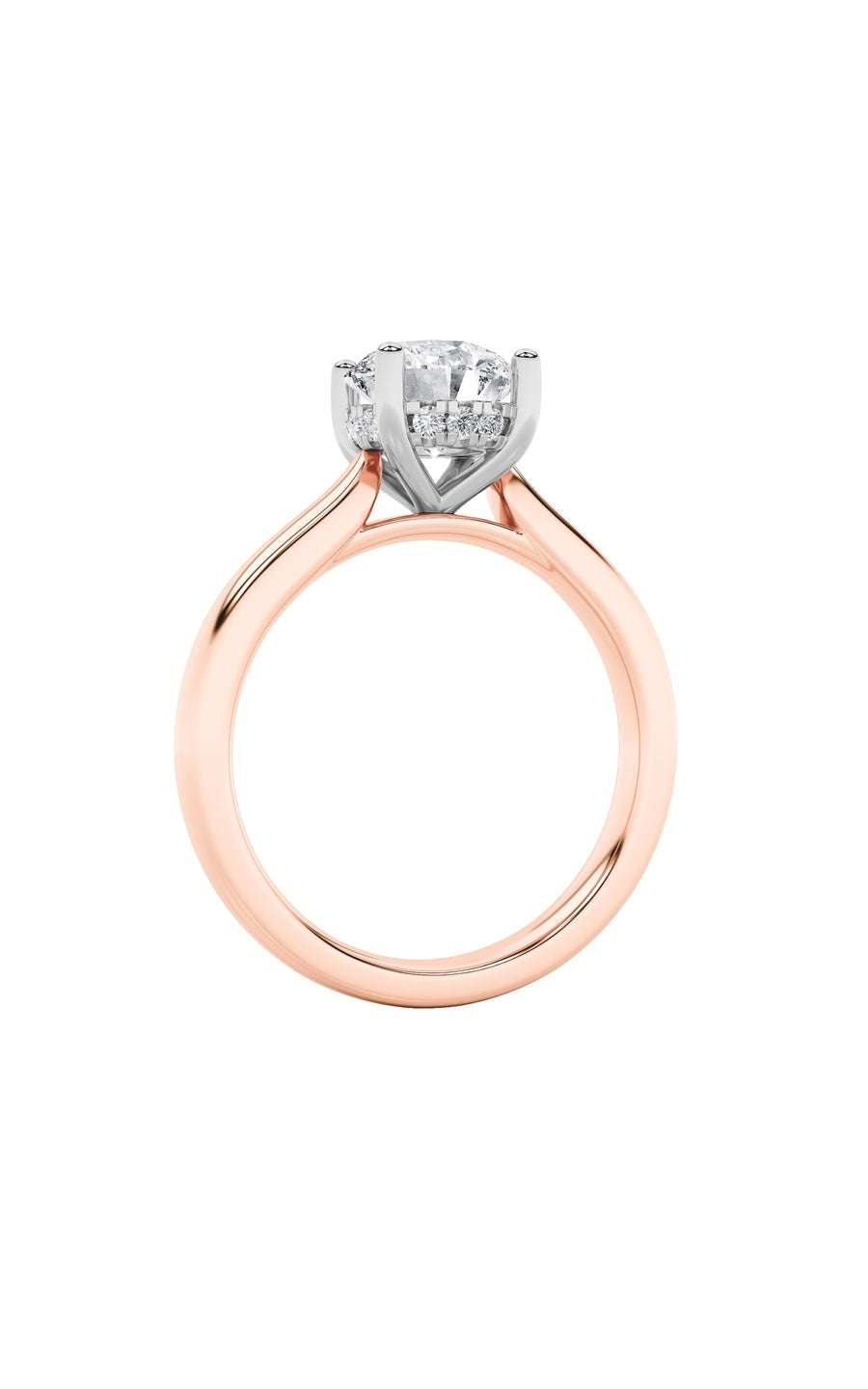 3Cttw Round Shaped Lab Grown Diamond (F/VS) HiddenHalo Cathedral Shank Engagement Ring in 14K Gold