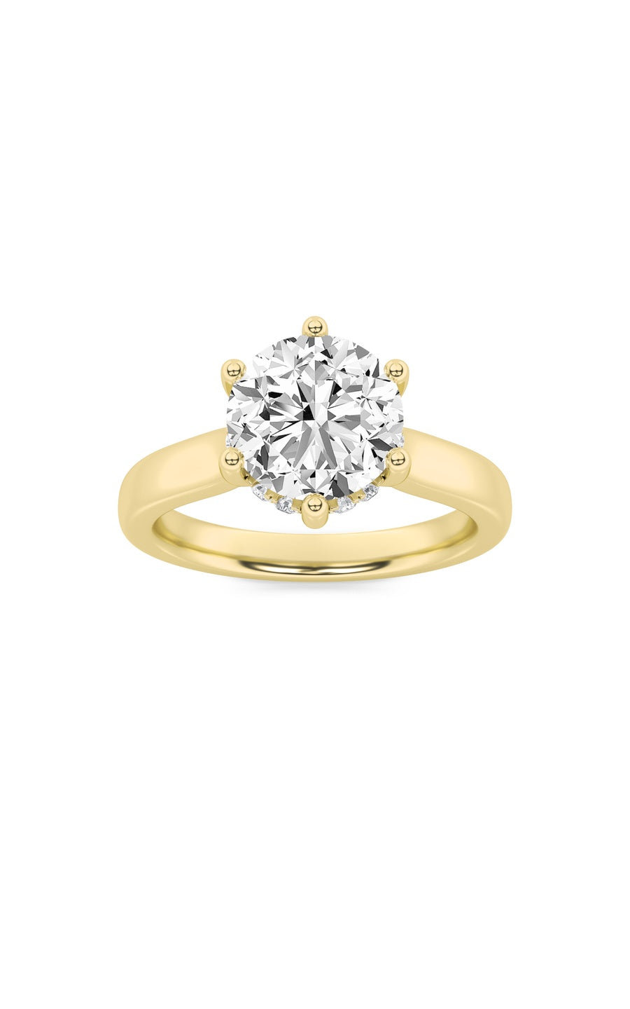 1Cttw Round Shaped Lab Grown Diamond (F/VS) HiddenHalo Cathedral Shank Engagement Ring in 14K Gold