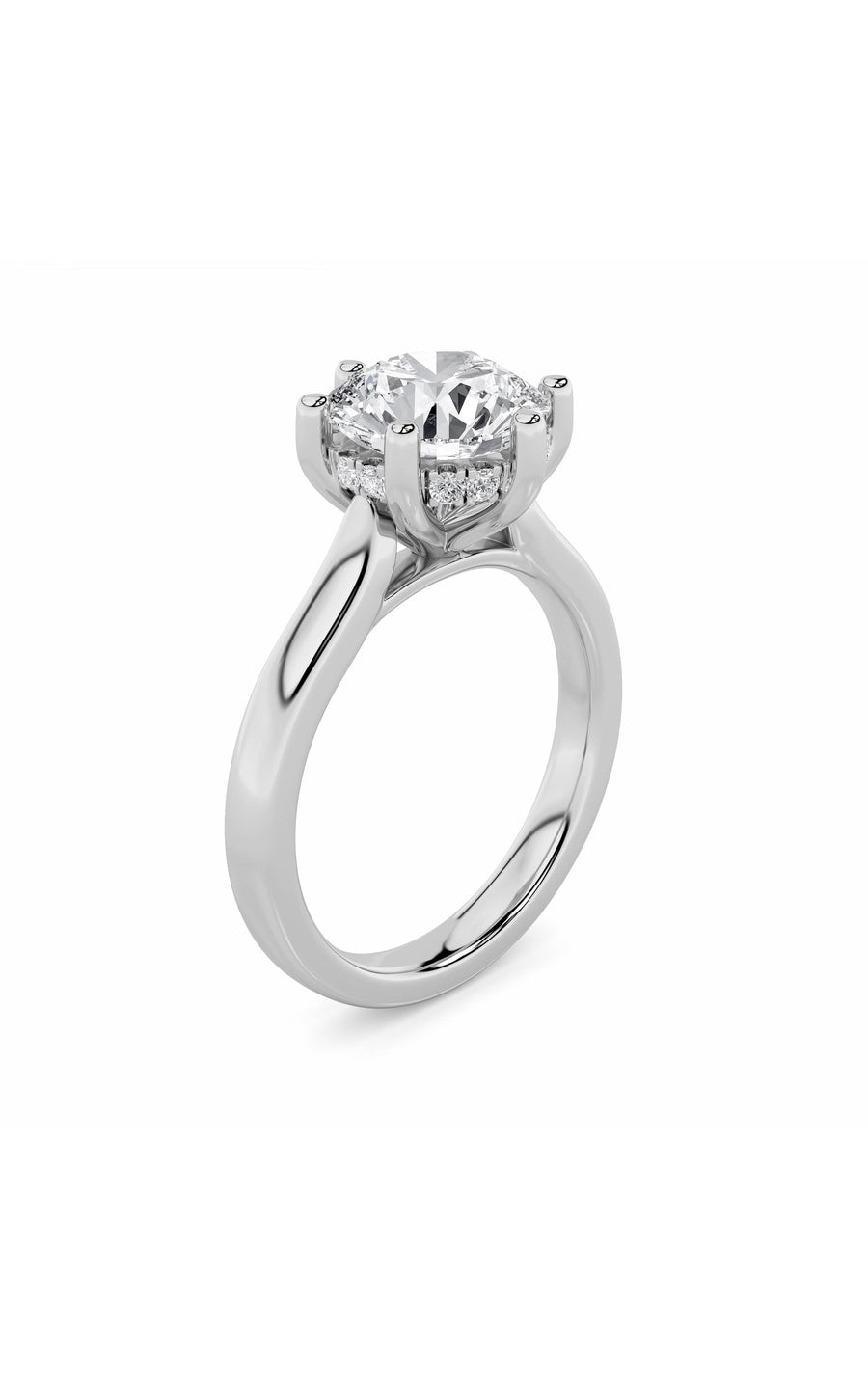 2Cttw Round Shaped Lab Grown Diamond (F/VS) HiddenHalo Cathedral Shank Engagement Ring in 14K Gold