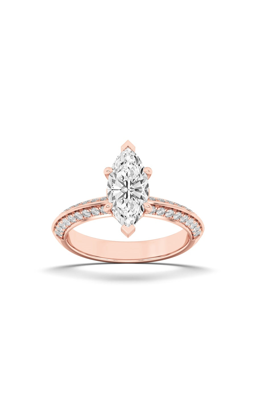2Cttw Marquise Shaped Lab Grown Diamond (F/VS) Micro Pave Knife Edge Accent Ring in 14K Gold