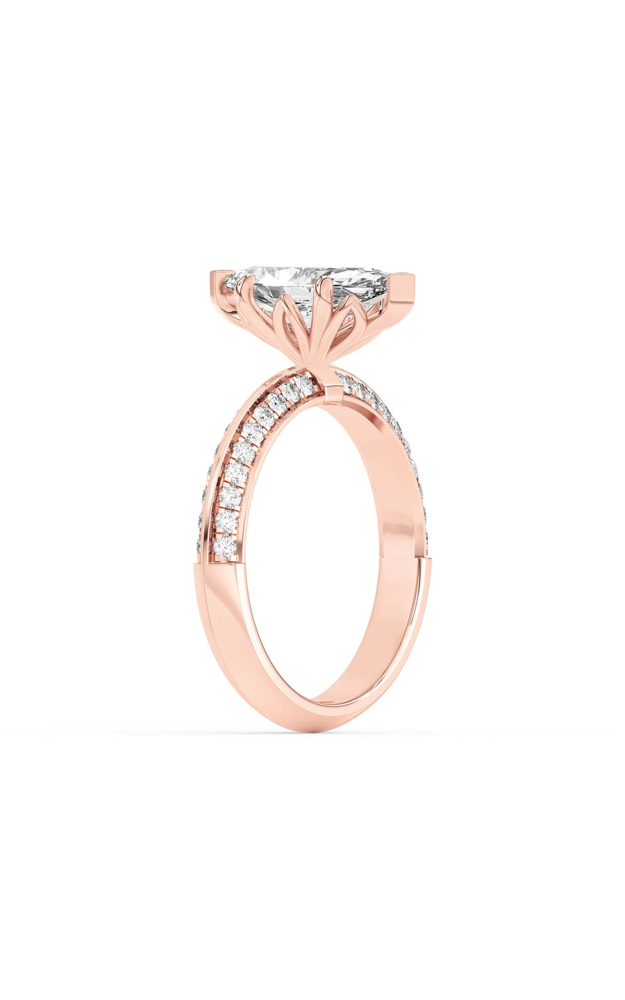 2Cttw Marquise Shaped Lab Grown Diamond (F/VS) Micro Pave Knife Edge Accent Ring in 14K Gold