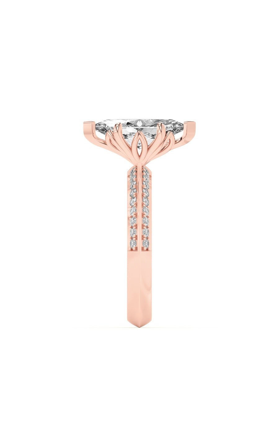 2Cttw Marquise Shaped Lab Grown Diamond (F/VS) Micro Pave Knife Edge Accent Ring in 14K Gold