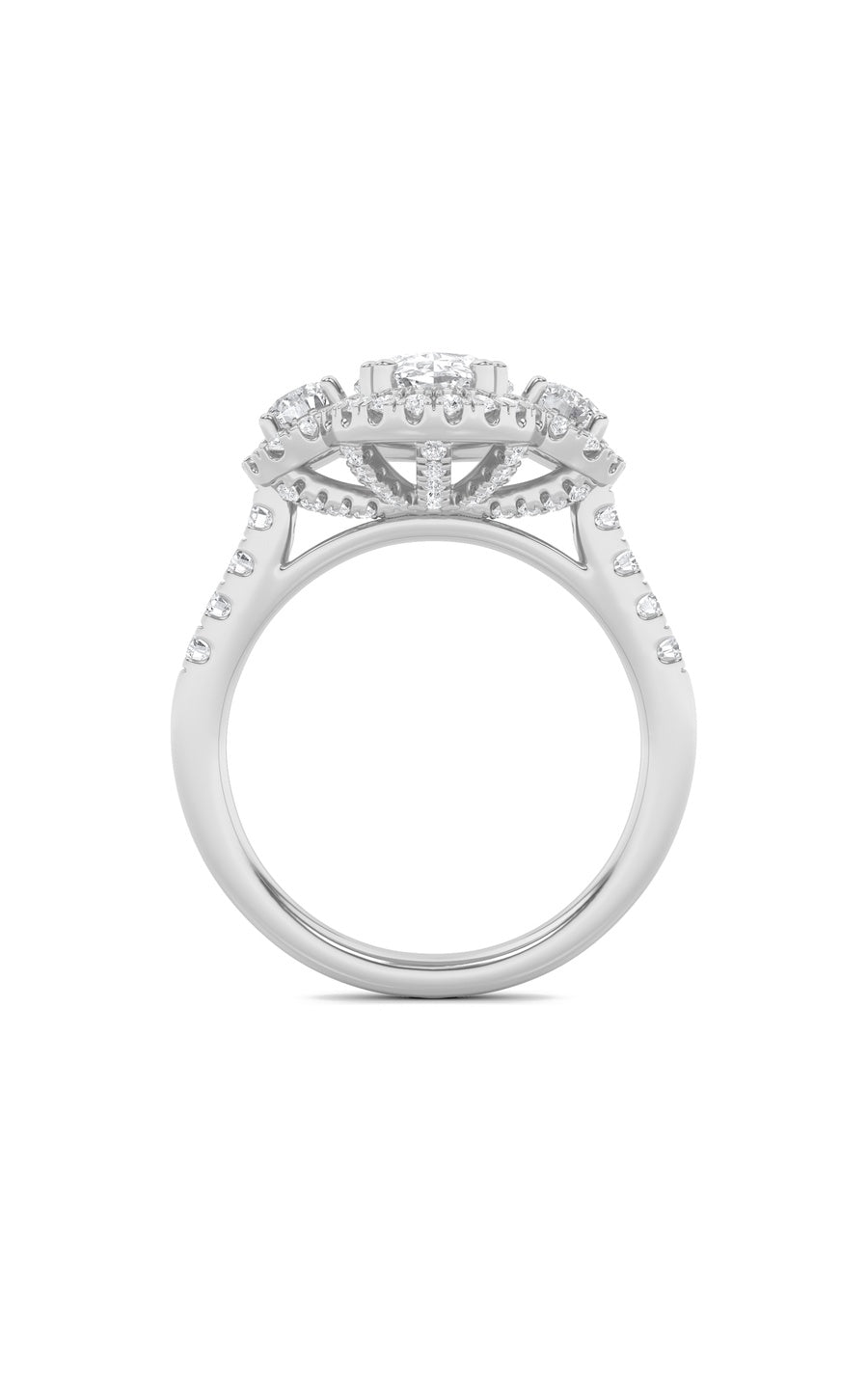 3Cttw Oval Shaped Lab Grown Diamond (F/VS) Three Stone Accented Ring in 14K Gold