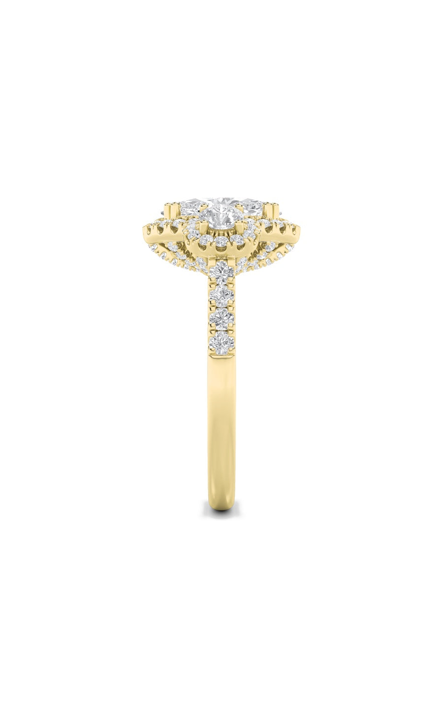 3Cttw Oval Shaped Lab Grown Diamond (F/VS) Three Stone Accented Ring in 14K Gold