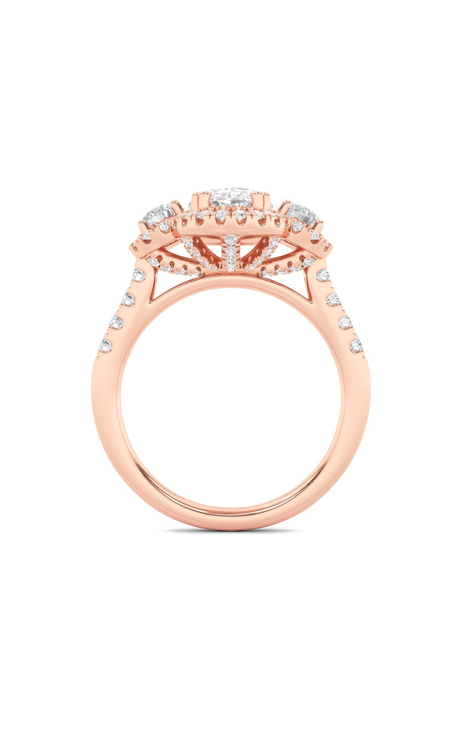 3Cttw Oval Shaped Lab Grown Diamond (F/VS) Three Stone Accented Ring in 14K Gold