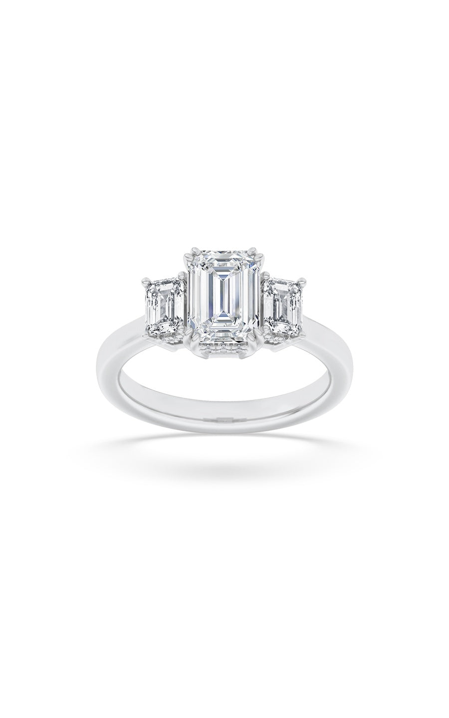 3Cttw Emerald Shaped Lab Grown Diamond (F/VS) Three Stone Accented Ring in 14K Gold