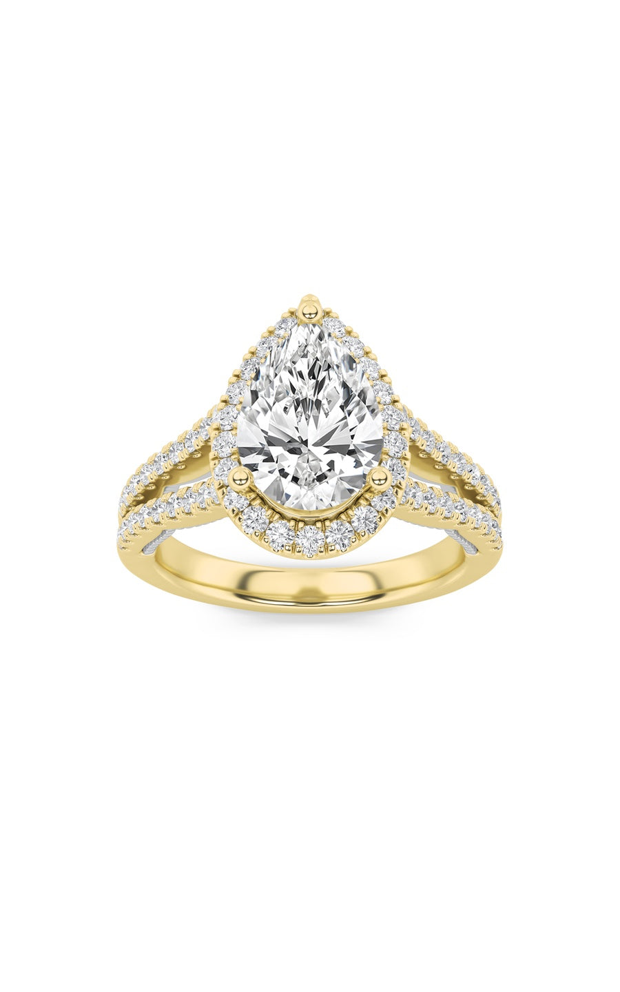 2Cttw Pear Shaped Lab Grown Diamond (F/VS) Split Shank Accented Ring in 14K Gold