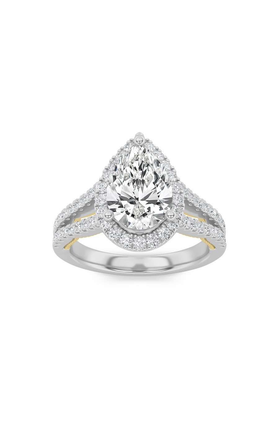 2Cttw Pear Shaped Lab Grown Diamond (F/VS) Split Shank Accented Ring in 14K Gold