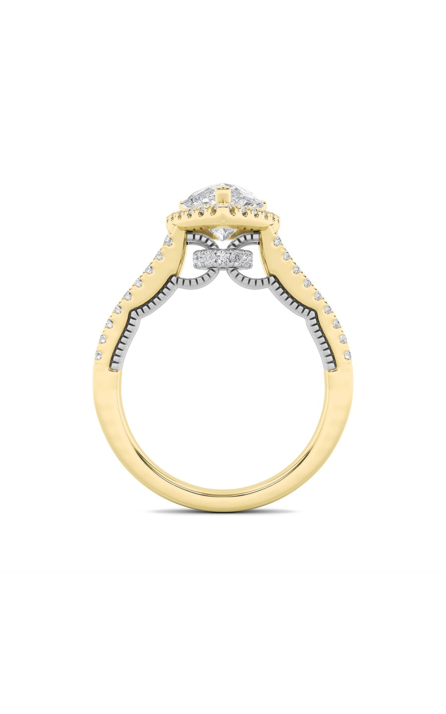 2Cttw Pear Shaped Lab Grown Diamond (F/VS) Split Shank Accented Ring in 14K Gold