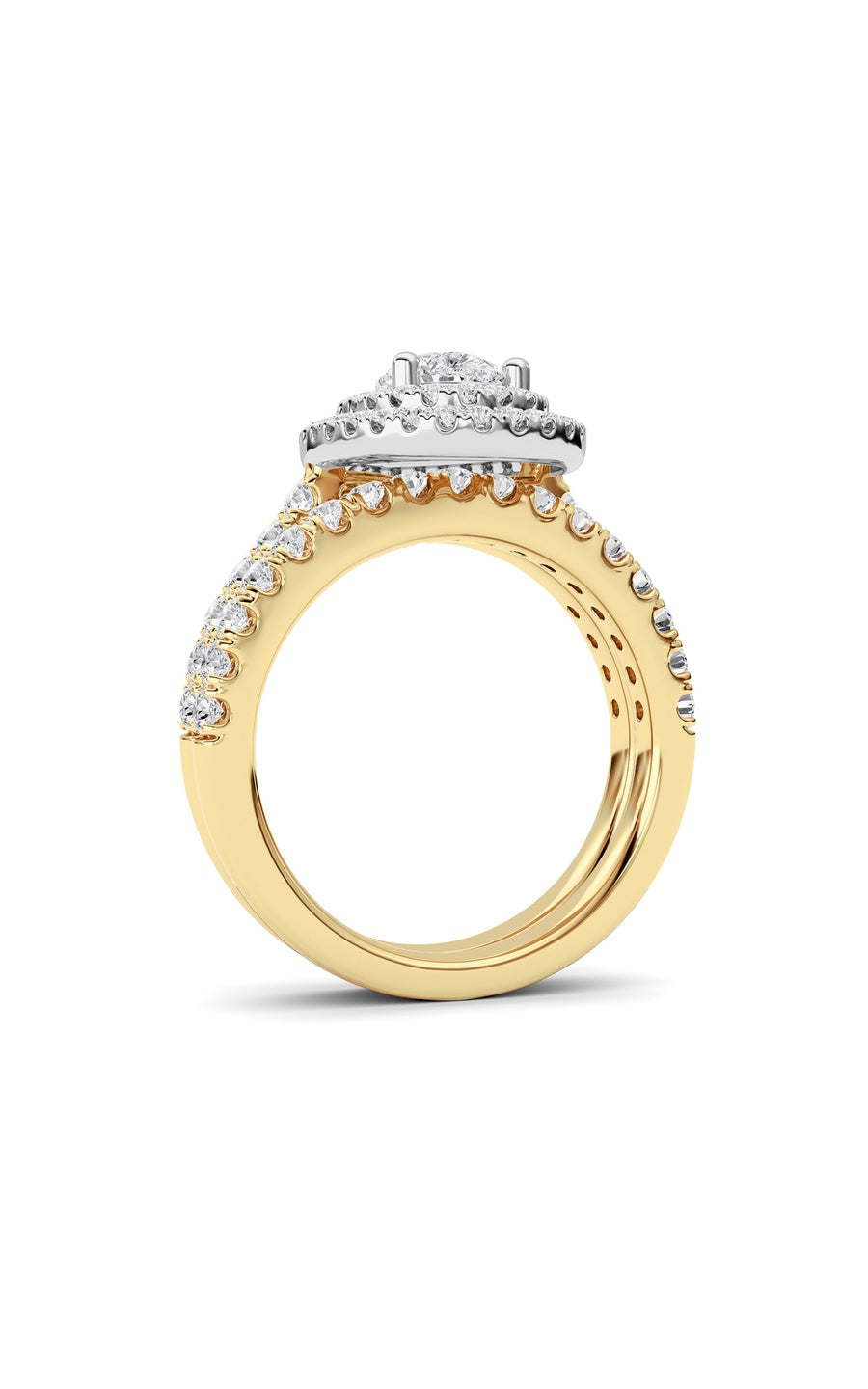 2Cttw Pear Shaped Lab Grown Diamond (F/VS) DoubleHalo Bridal Set Engagement Ring Set in 14K Gold