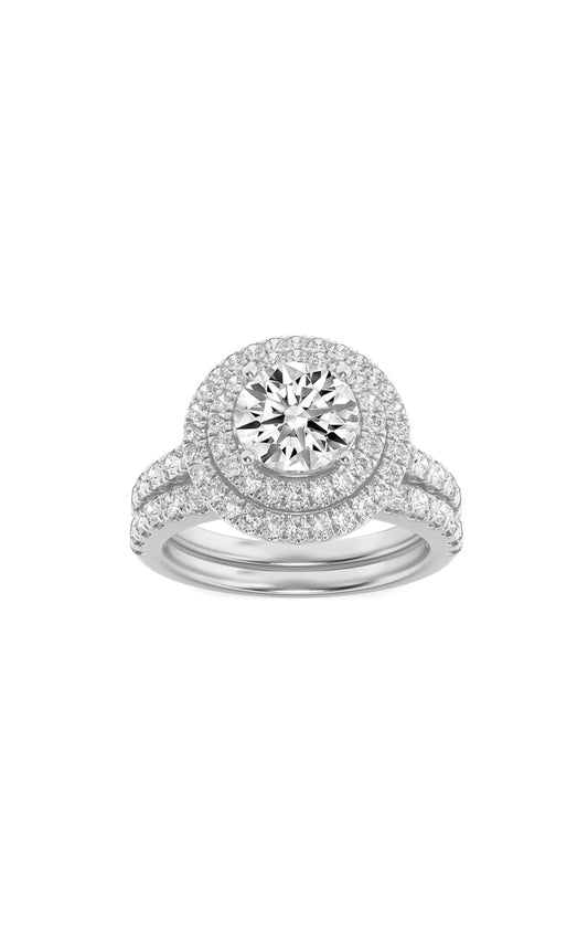 2Cttw Round Shaped Lab Grown Diamond (F/VS) DoubleHalo Bridal Set Engagement Ring Set in 14K Gold