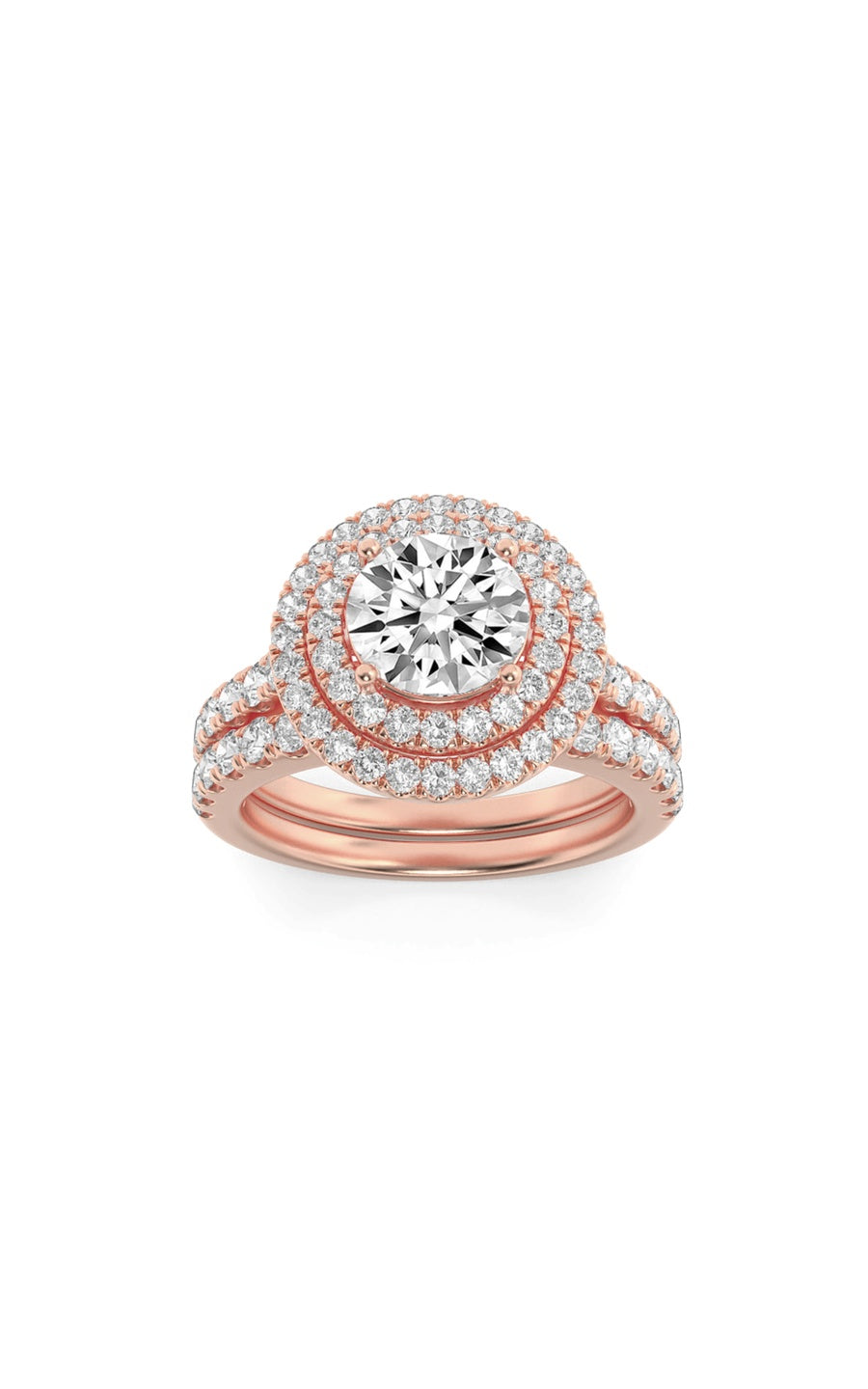 2Cttw Round Shaped Lab Grown Diamond (F/VS) DoubleHalo Bridal Set Engagement Ring Set in 14K Gold