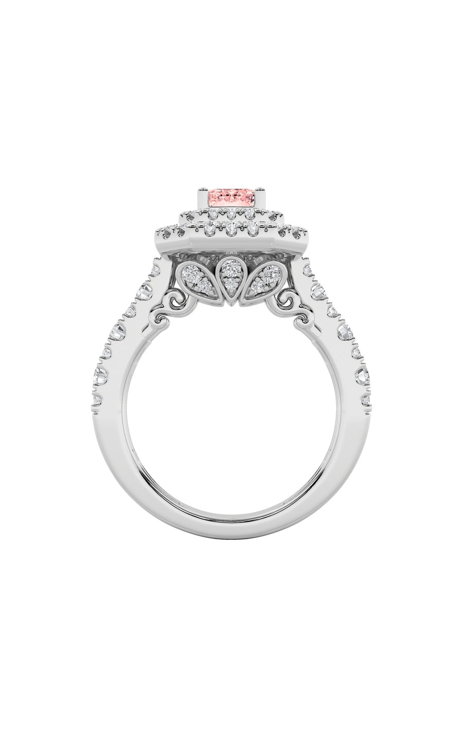 2Cttw Emerald Shaped Lab Grown Diamond (F/VS) Double Halo Engagement Ring in 14K Gold