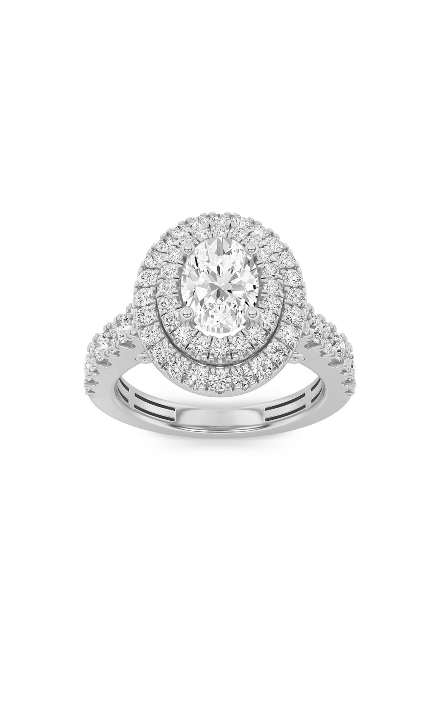 2Cttw Oval Shaped Lab Grown Diamond (F/VS) DoubleHalo Engagement Ring in 14K Gold