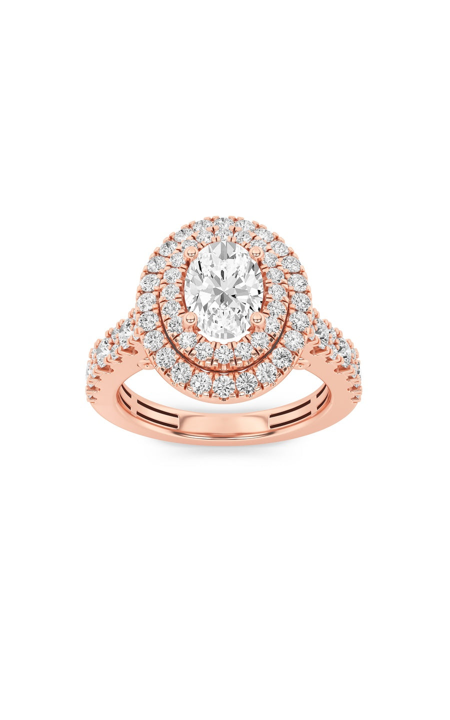 2Cttw Oval Shaped Lab Grown Diamond (F/VS) DoubleHalo Engagement Ring in 14K Gold