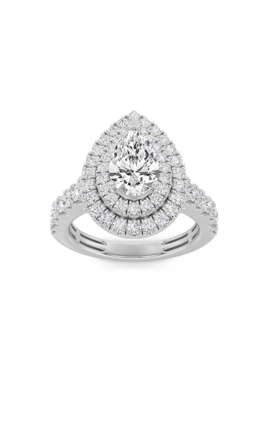 2Cttw Pear Shaped Lab Grown Diamond (F/VS) DoubleHalo Engagement Ring in 14K Gold