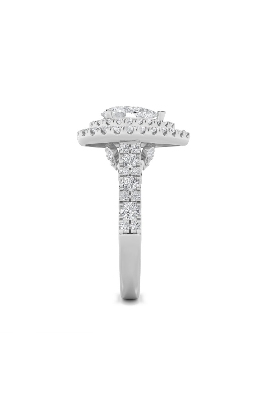 2Cttw Pear Shaped Lab Grown Diamond (F/VS) DoubleHalo Engagement Ring in 14K Gold