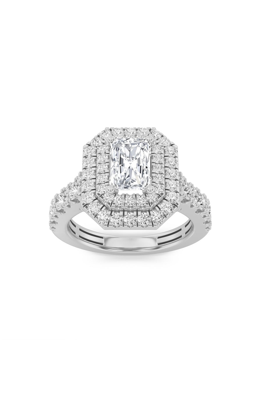 2Cttw Radiant Shaped Lab Grown Diamond (F/VS) Double Halo Engagement Ring in 14K Gold