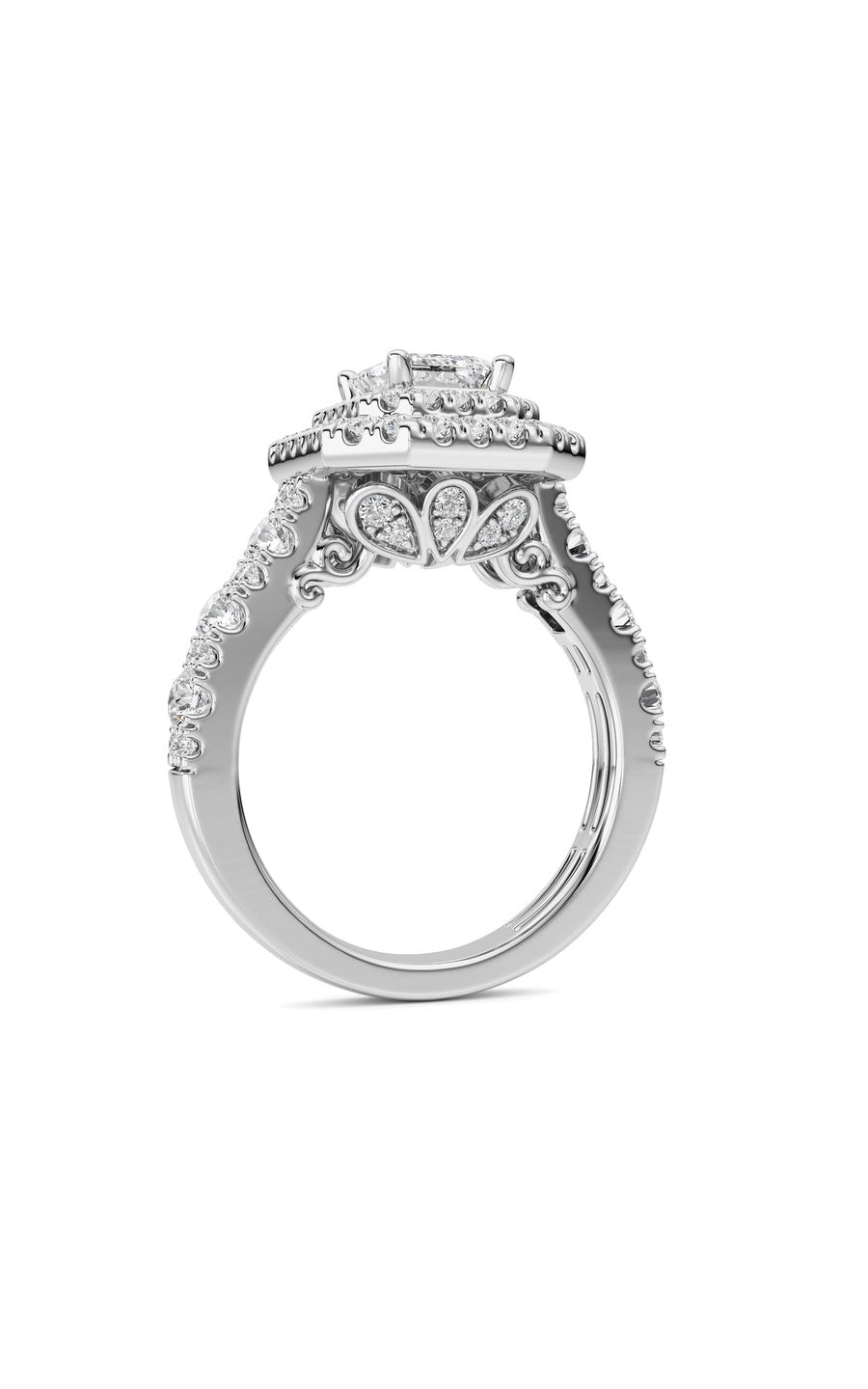 2CTW Radiant Shaped Lab Grown Diamond (F/VS) Double Halo Engagement Ring in 14K Gold