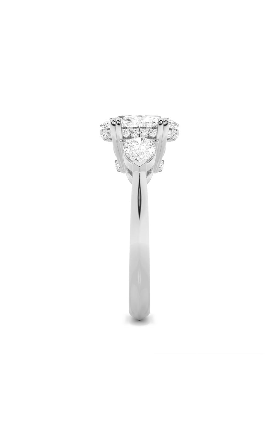 3Cttw Oval Shaped Lab Grown Diamond (F/VS) Three Stone Hidden Halo Ring in 14K Gold
