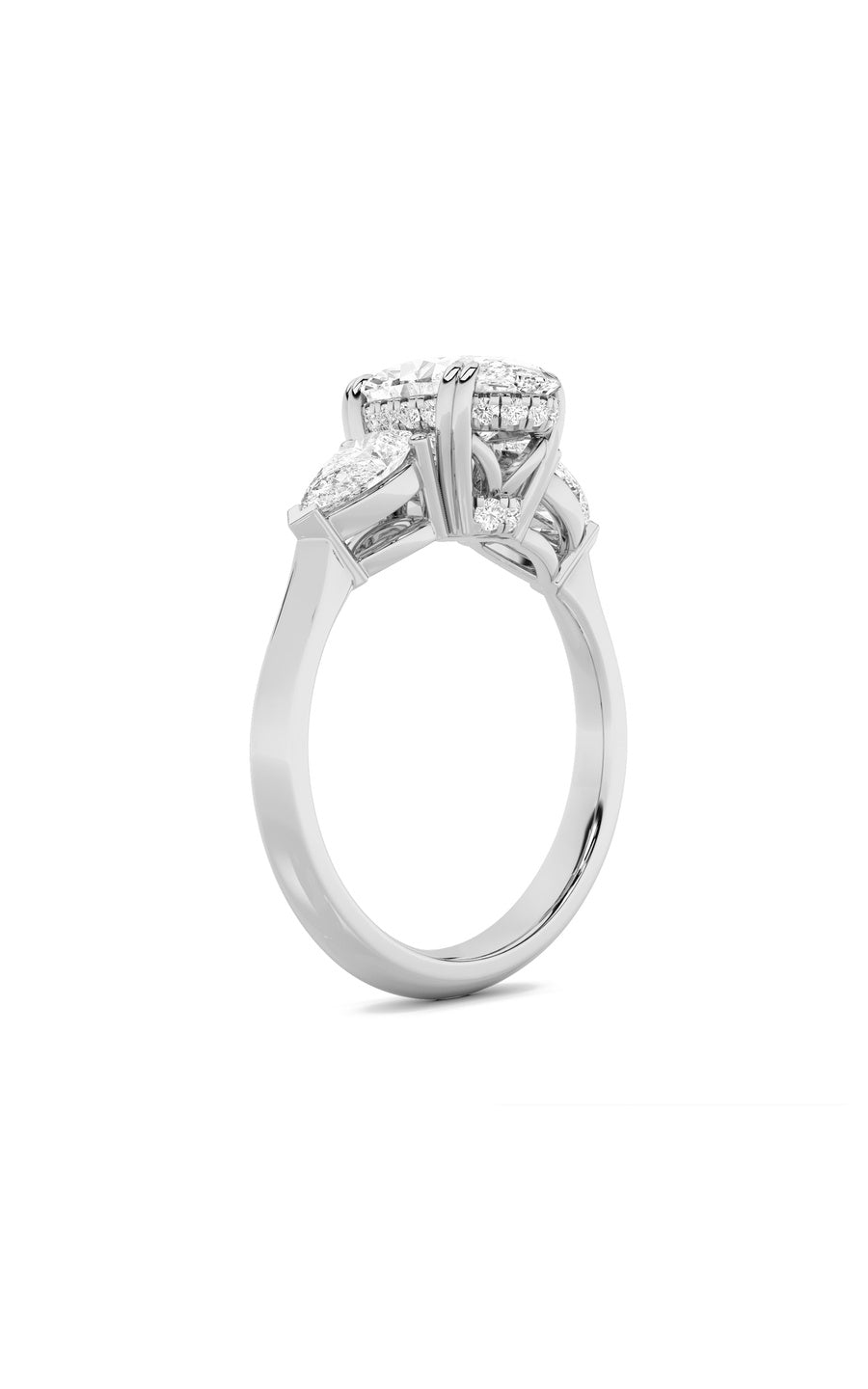 3CTW Oval Shaped Lab Grown Diamond (F/VS) Three Stone Hidden Halo Ring in 14K Gold