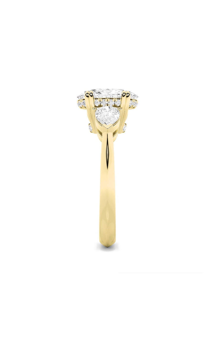 3Cttw Oval Shaped Lab Grown Diamond (F/VS) Three Stone Hidden Halo Ring in 14K Gold