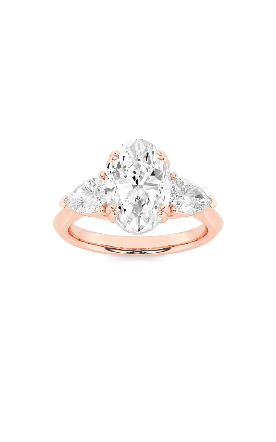 3Cttw Oval Shaped Lab Grown Diamond (F/VS) Three Stone Hidden Halo Ring in 14K Gold