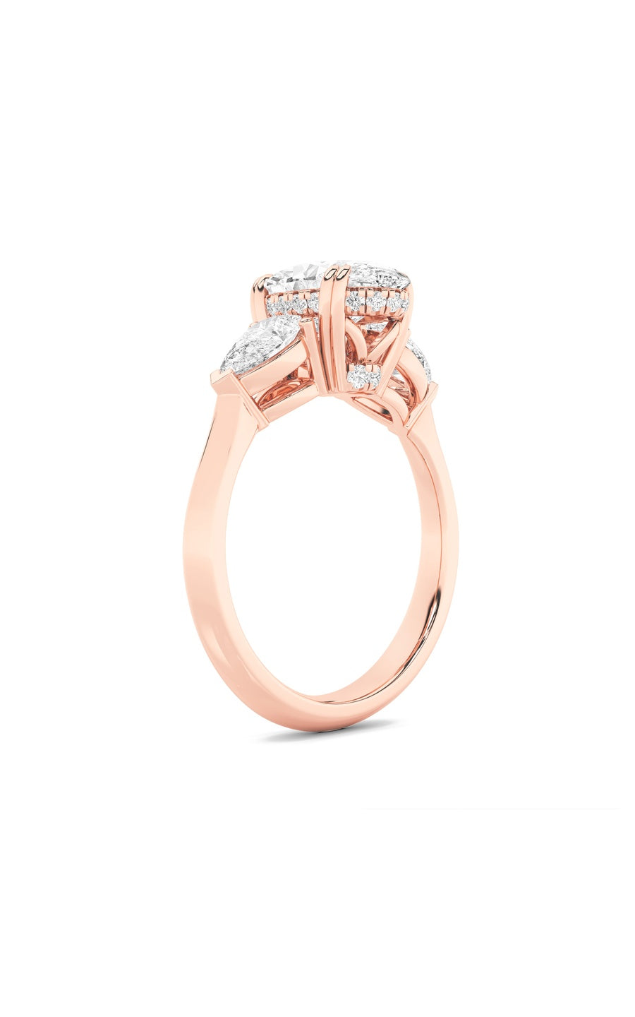 3Cttw Oval Shaped Lab Grown Diamond (F/VS) Three Stone Hidden Halo Ring in 14K Gold