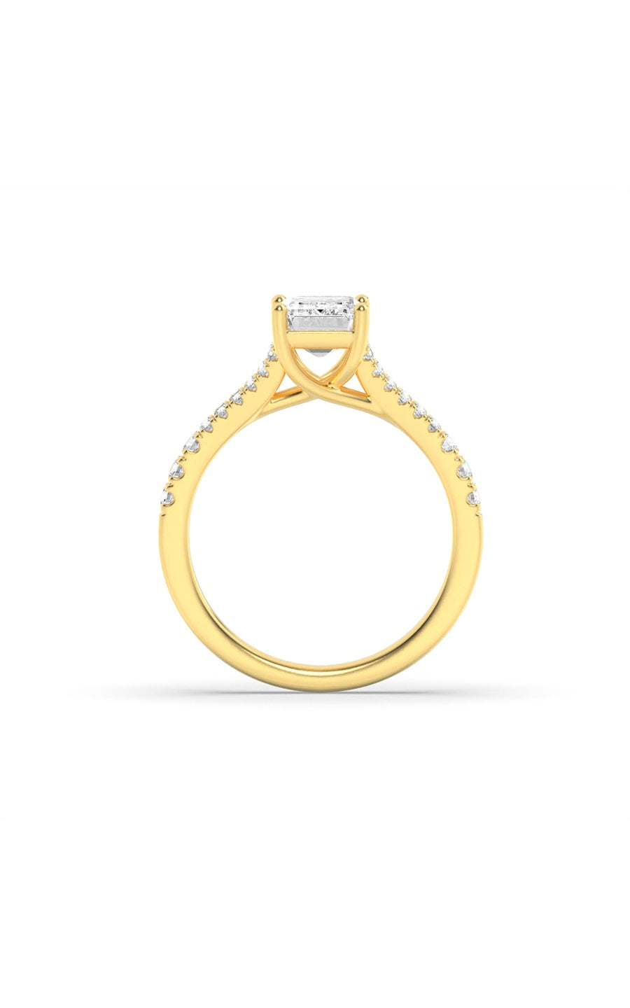 2Cttw Emerald Shaped Lab Grown Diamond (F/VS) Split Shank Trellis Engagement Ring in 14K Gold