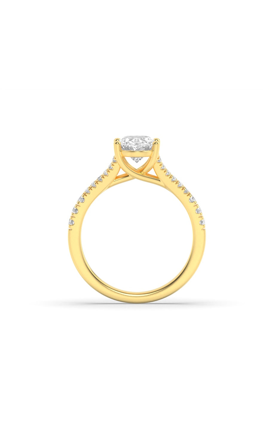 2CTW Oval Shaped Lab Grown Diamond (F/VS) Split Shank Trellis Engagement Ring in 14K Gold