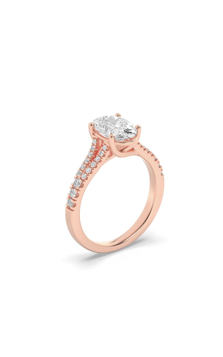 2CTW Oval Shaped Lab Grown Diamond (F/VS) Split Shank Trellis Engagement Ring in 14K Gold