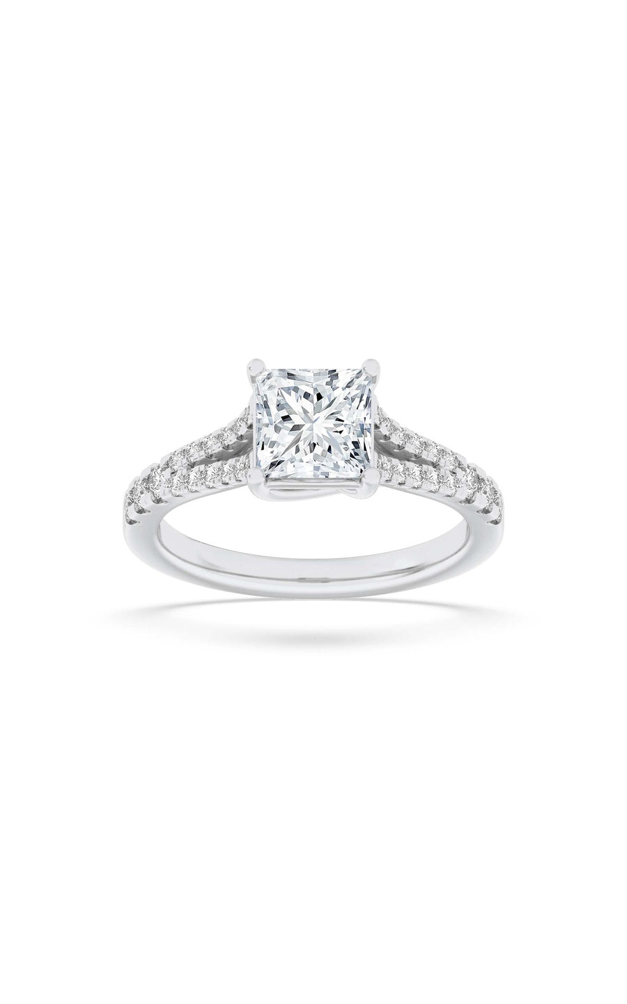 2Cttw Princess Shaped Lab Grown Diamond (F/VS) Split Shank Trellis Engagement Ring in 14K Gold