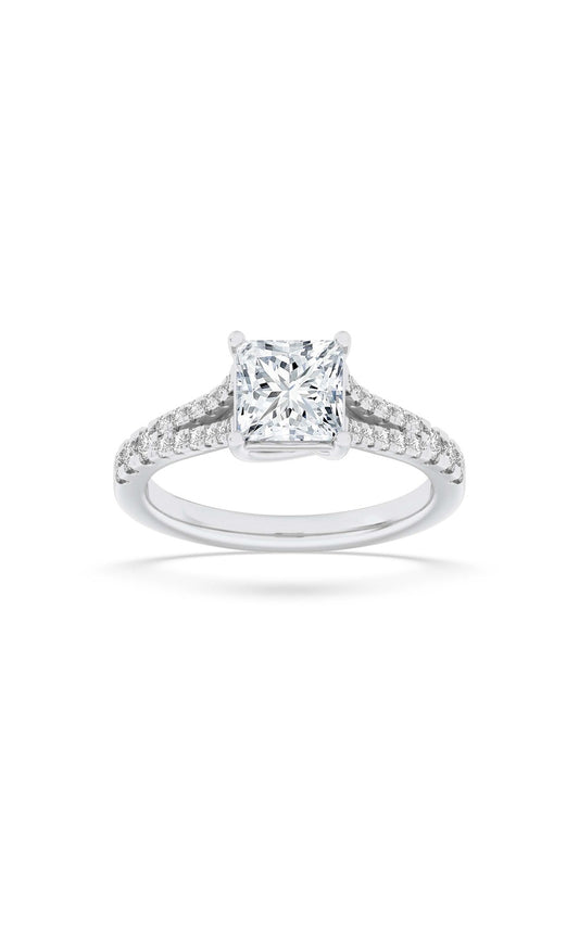 2Cttw Princess Shaped Lab Grown Diamond (F/VS) Split Shank Trellis Engagement Ring in 14K Gold