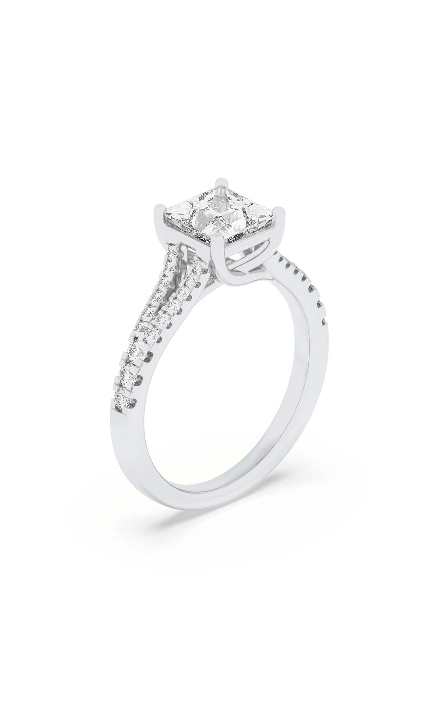 2Cttw Princess Shaped Lab Grown Diamond (F/VS) Split Shank Trellis Engagement Ring in 14K Gold
