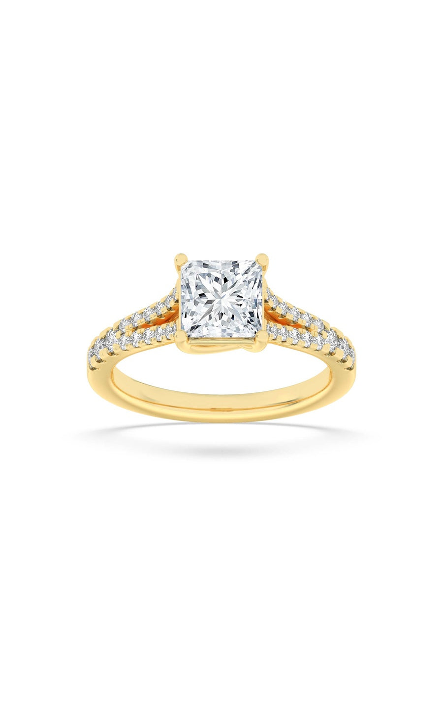 2Cttw Princess Shaped Lab Grown Diamond (F/VS) Split Shank Trellis Engagement Ring in 14K Gold