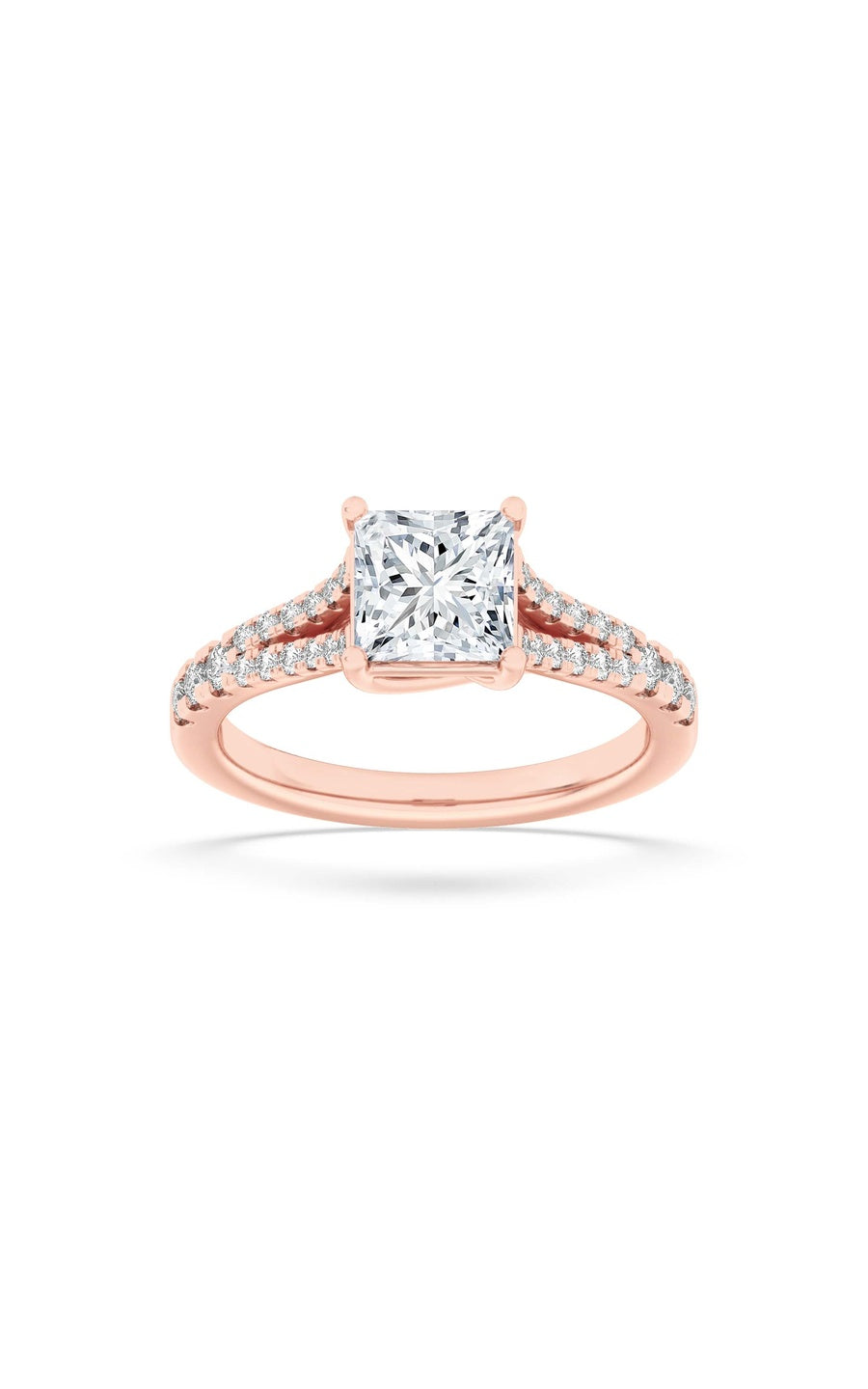 2Cttw Princess Shaped Lab Grown Diamond (F/VS) Split Shank Trellis Engagement Ring in 14K Gold