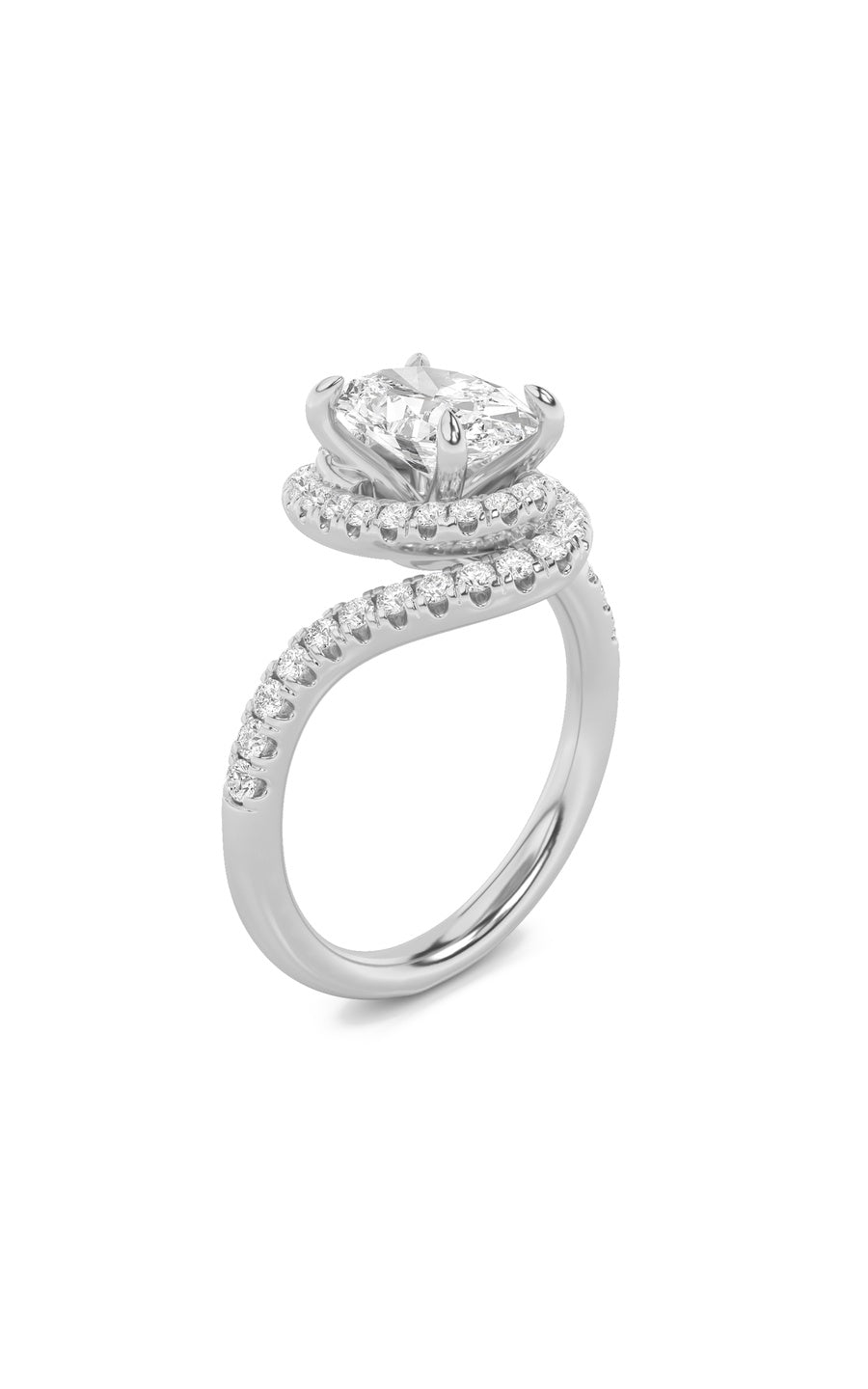 2Cttw Oval Shaped Lab Grown Diamond (F/VS) Swirl Accented Engagement Ring in 14K Gold