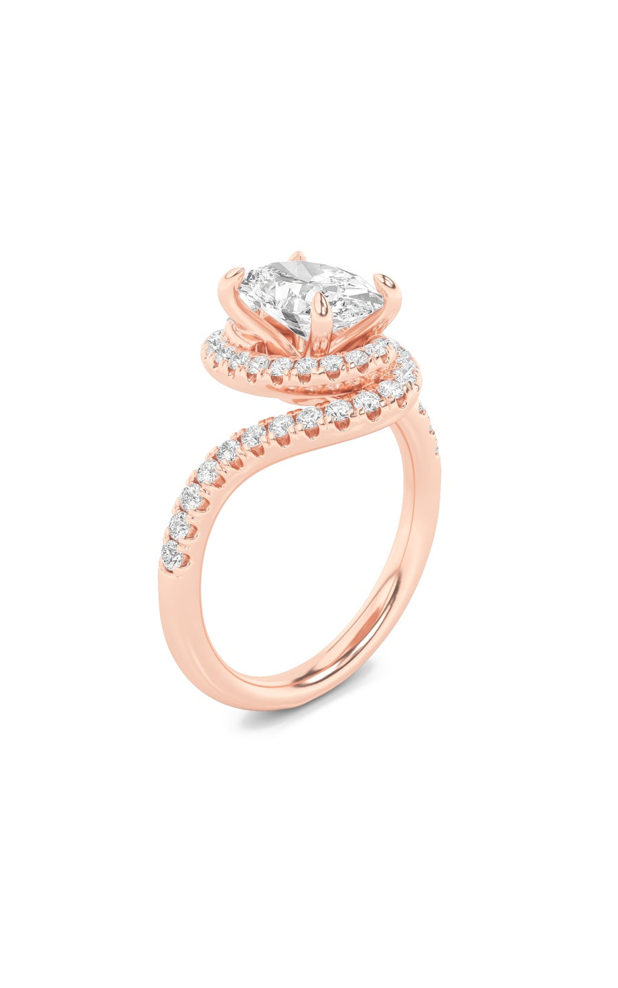 2Cttw Oval Shaped Lab Grown Diamond (F/VS) Swirl Accented Engagement Ring in 14K Gold