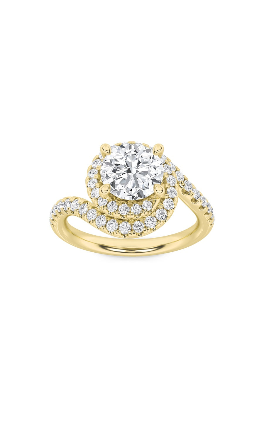 2Cttw Round Shaped Lab Grown Diamond (F/VS) SwirlAccented Engagement Ring in 14K Gold