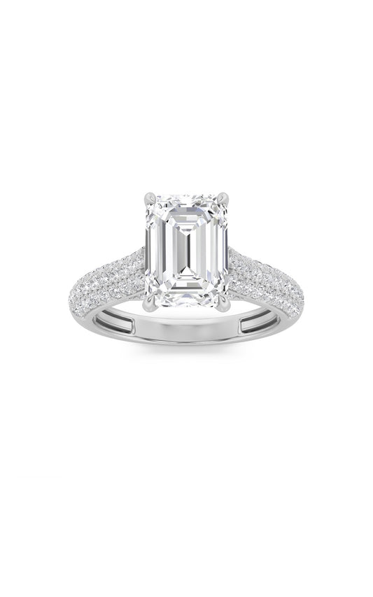 2.5Cttw Emerald Shaped Lab Grown Diamond (F/VS) Hidden Halo Accented Engagement Ring in 14K Gold