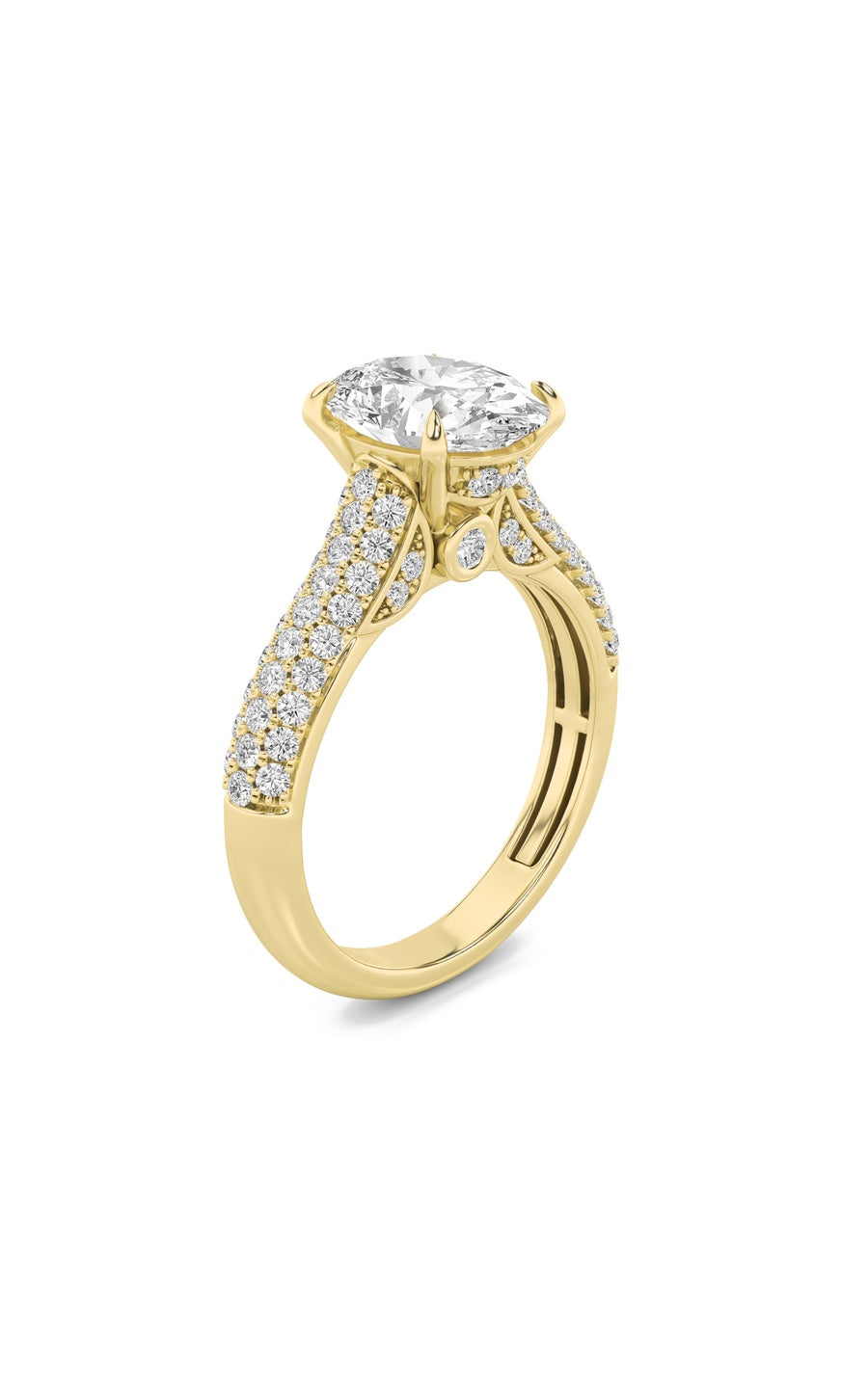 1.5Cttw Oval Shaped Lab Grown Diamond (F/VS) Hidden Halo Accented Engagement Ring in 14K Gold